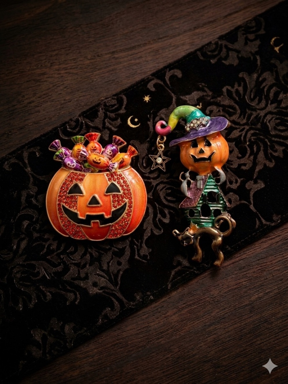 Bundle of 2 Pumpkin Brooch Set Orange and Multicolor Halloween Accessories